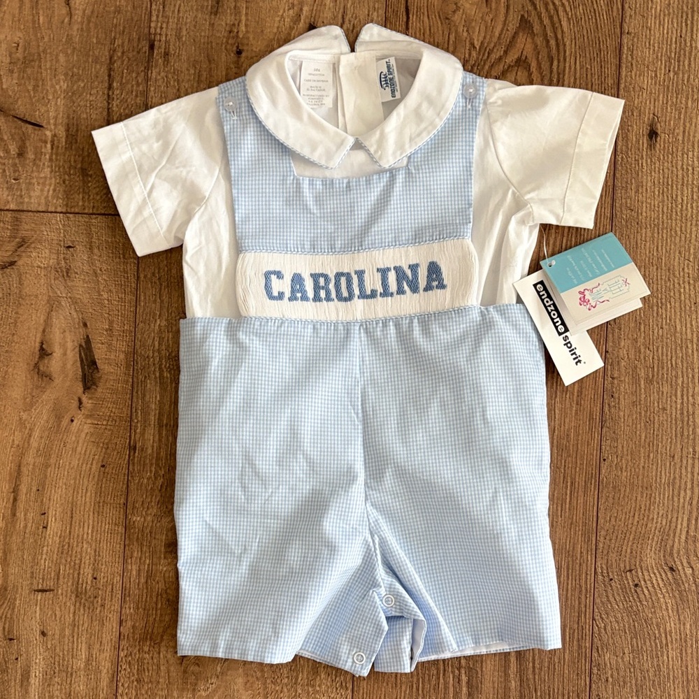 UNC blue gingham job Jon with shirt - hand smocked